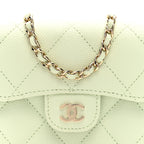 Caviar Quilted Flap Card Holder On Chain Light Green