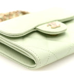 Caviar Quilted Flap Card Holder On Chain Light Green