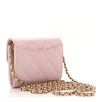 Caviar Quilted Flap Card Holder On Chain Pink