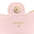Caviar Quilted Flap Card Holder On Chain Pink