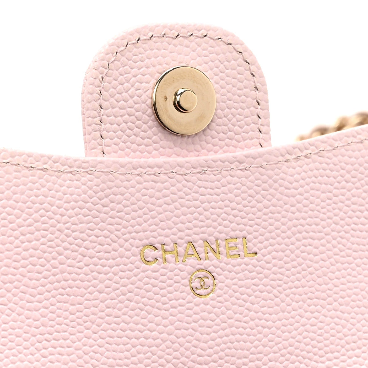 Caviar Quilted Flap Card Holder On Chain Pink