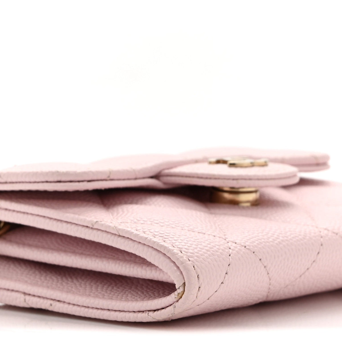 Caviar Quilted Flap Card Holder On Chain Pink