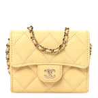 Caviar Quilted Flap Card Holder On Chain Yellow