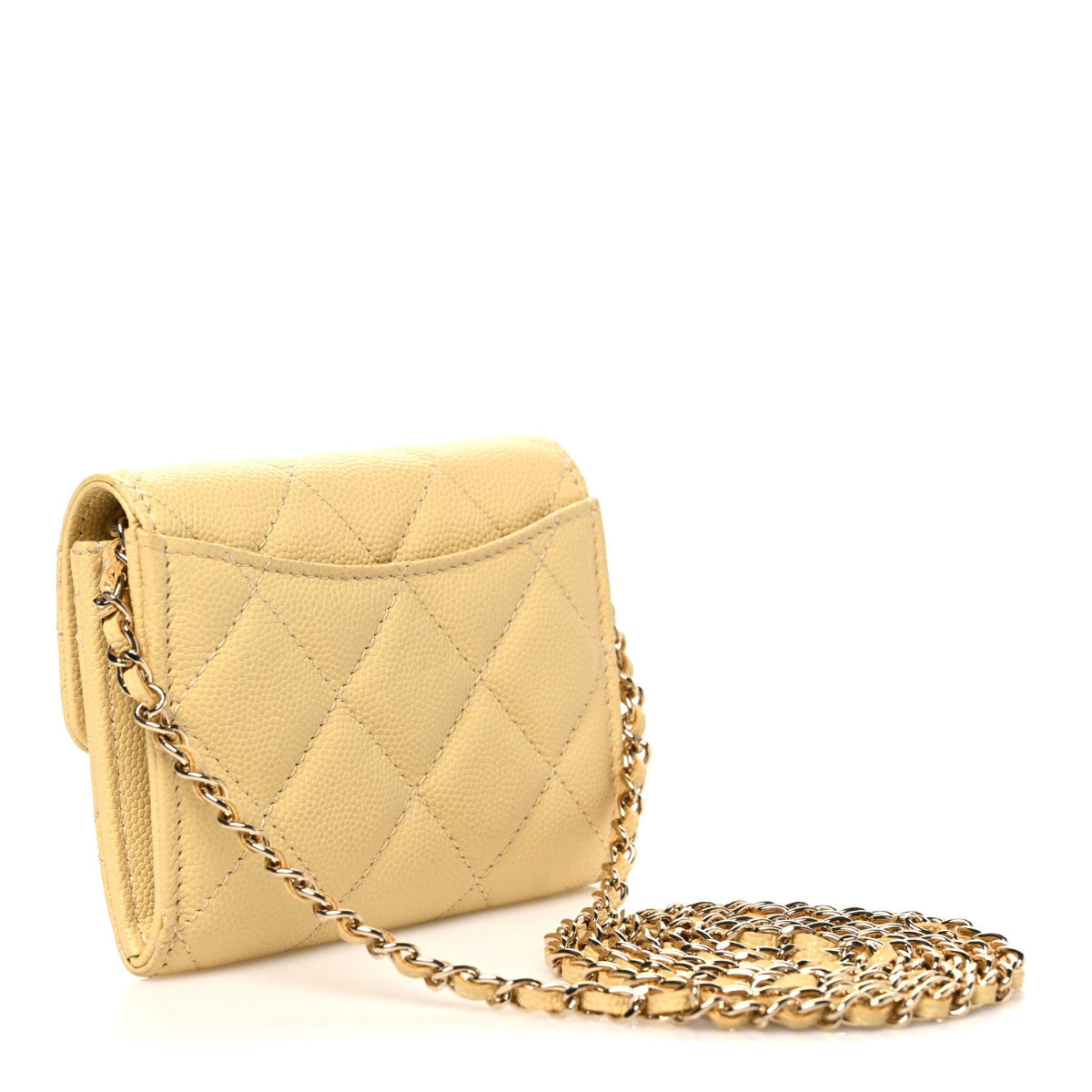 Caviar Quilted Flap Card Holder On Chain Yellow