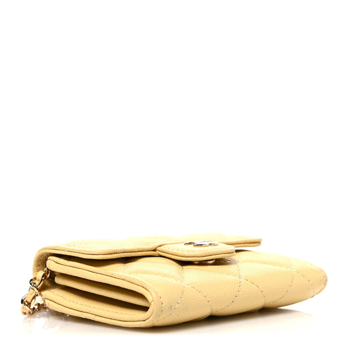 Caviar Quilted Flap Card Holder On Chain Yellow