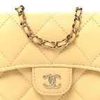 Caviar Quilted Flap Card Holder On Chain Yellow