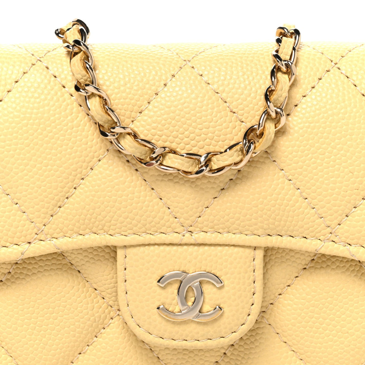 Caviar Quilted Flap Card Holder On Chain Yellow