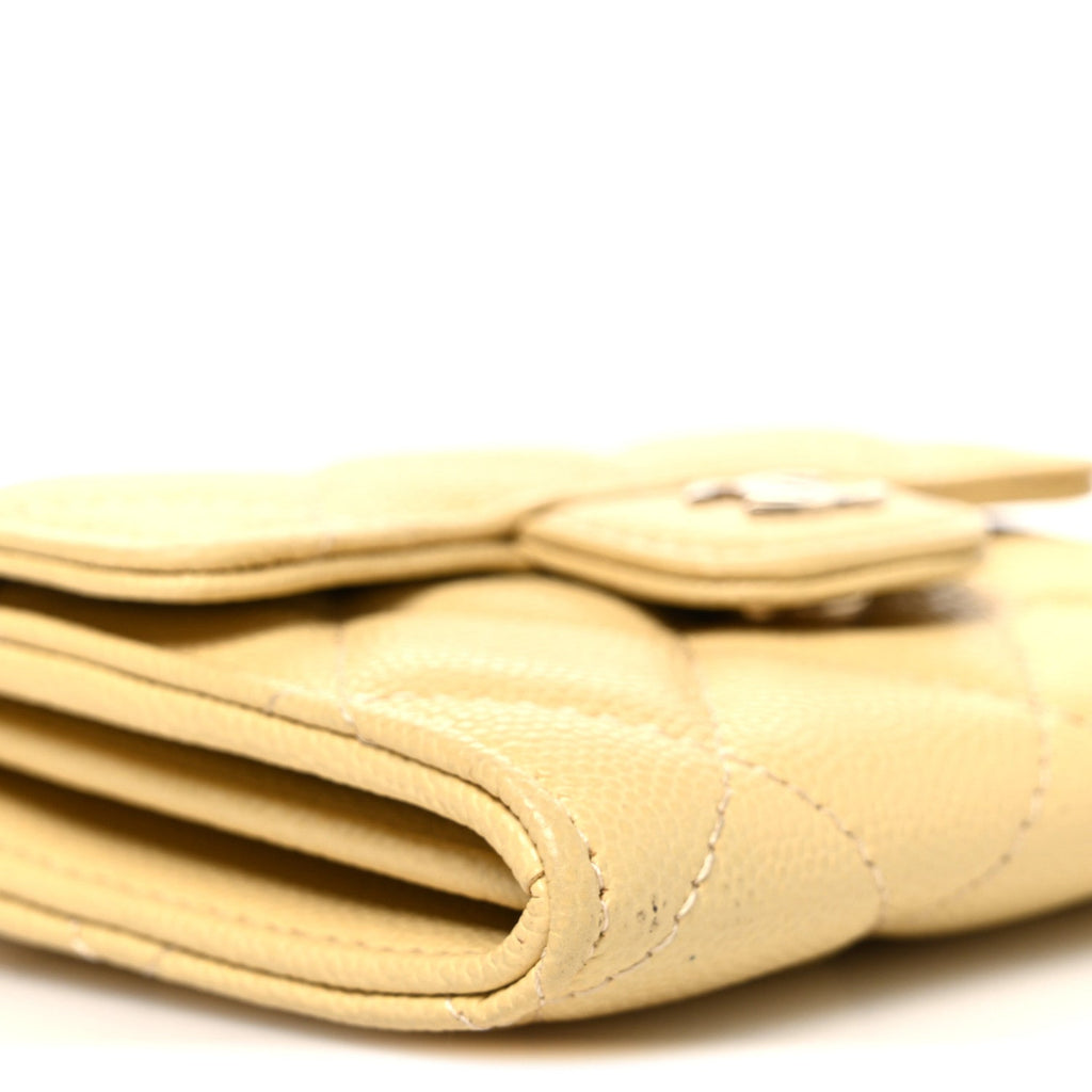 Caviar Quilted Flap Card Holder On Chain Yellow