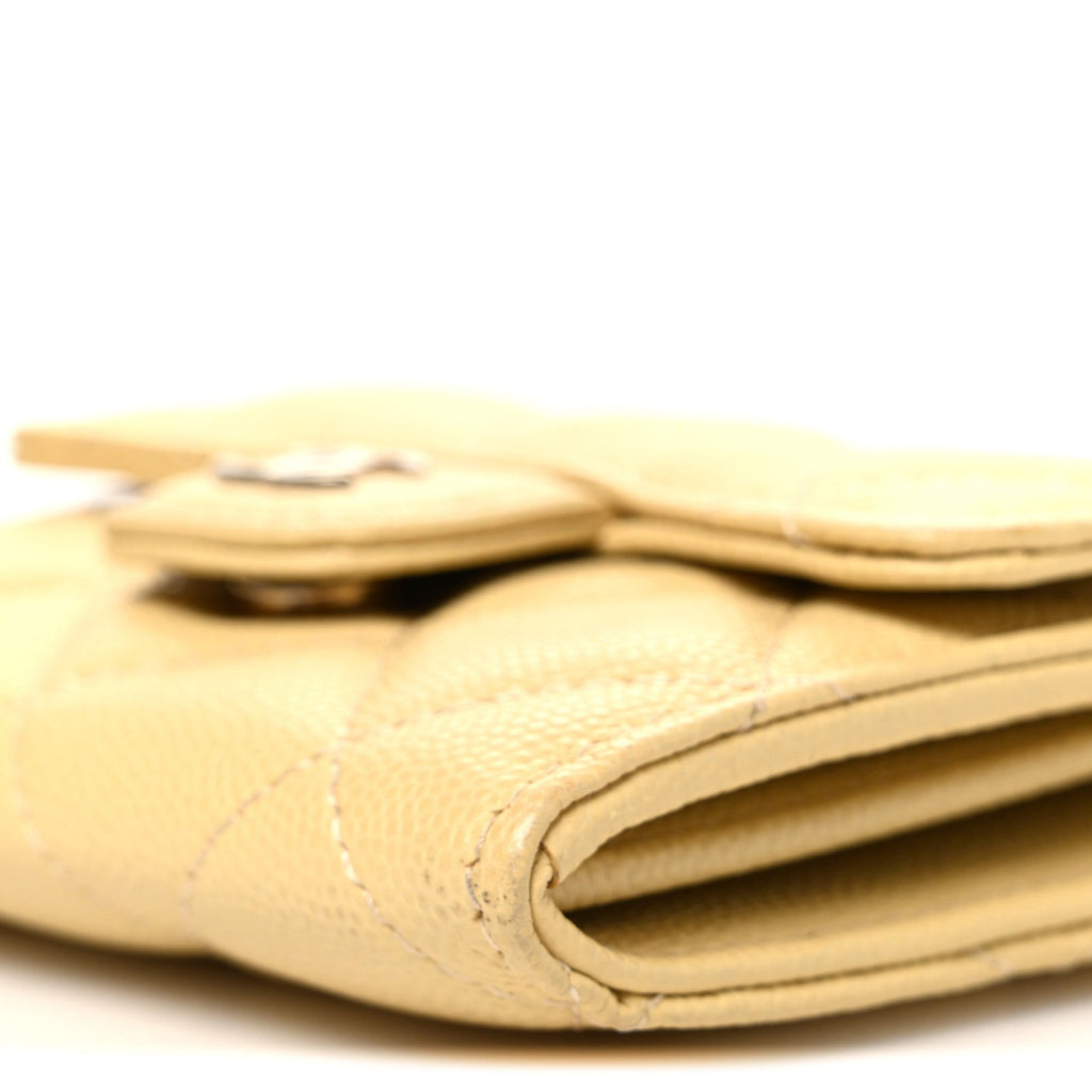 Caviar Quilted Flap Card Holder On Chain Yellow