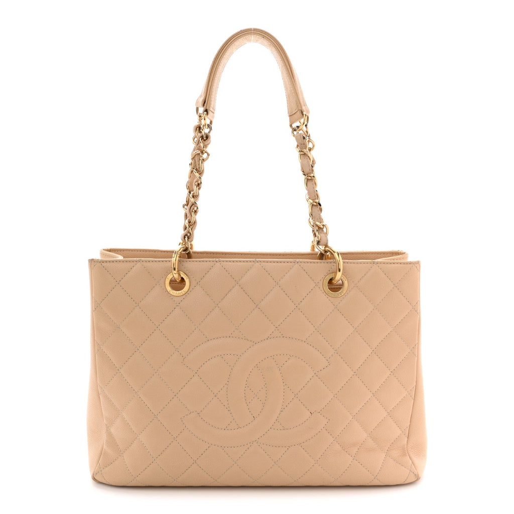Caviar Quilted Grand Shopping Tote GST Beige Clair