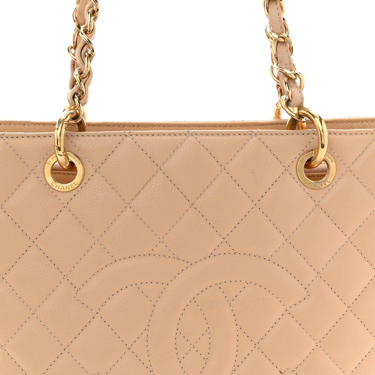 Caviar Quilted Grand Shopping Tote GST Beige Clair