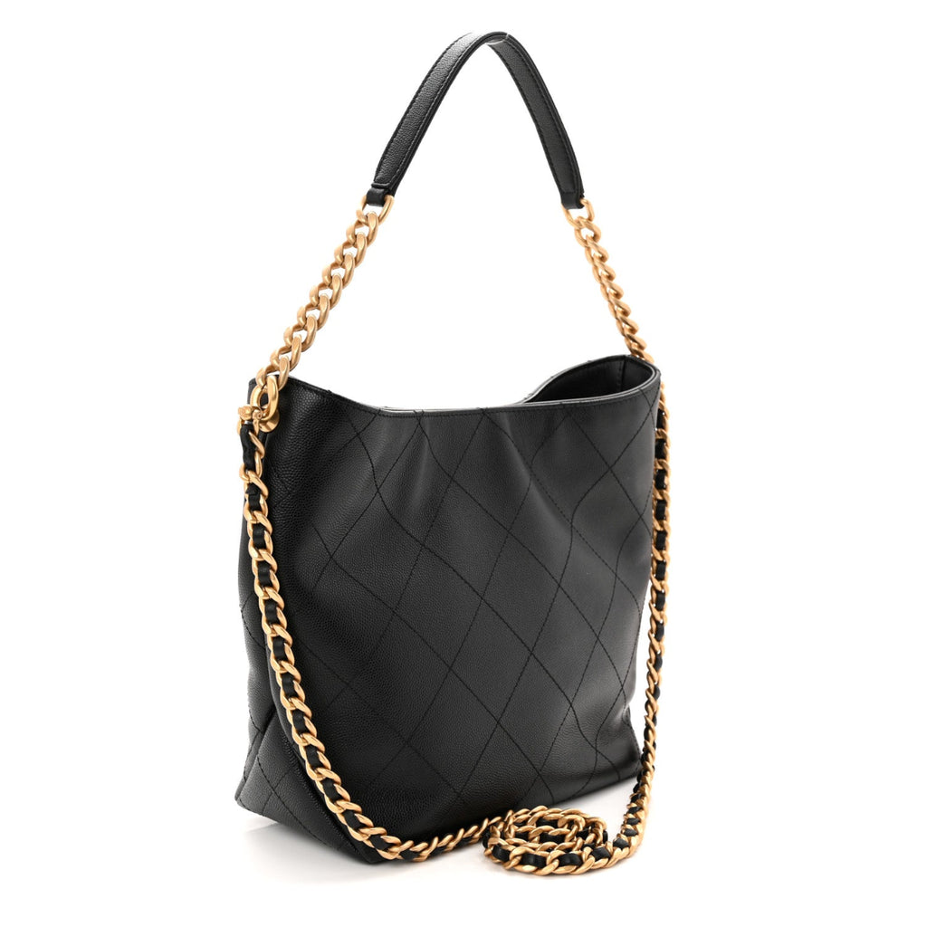 Caviar Quilted Hobo Black