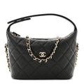 Caviar Quilted Hobo Clutch With Chain Black