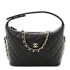 Caviar Quilted Hobo Clutch With Chain Black