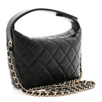 Caviar Quilted Hobo Clutch With Chain Black