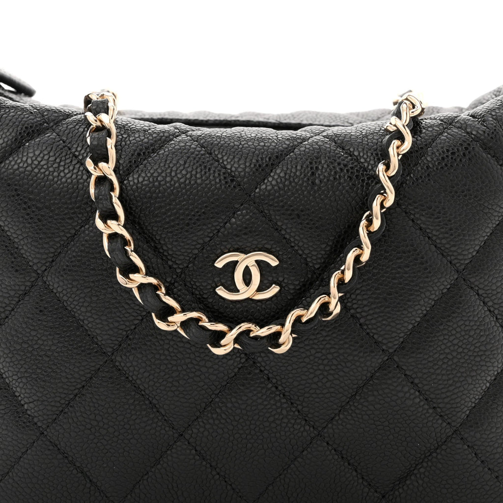 Caviar Quilted Hobo Clutch With Chain Black