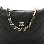 Caviar Quilted Hobo Clutch With Chain Black