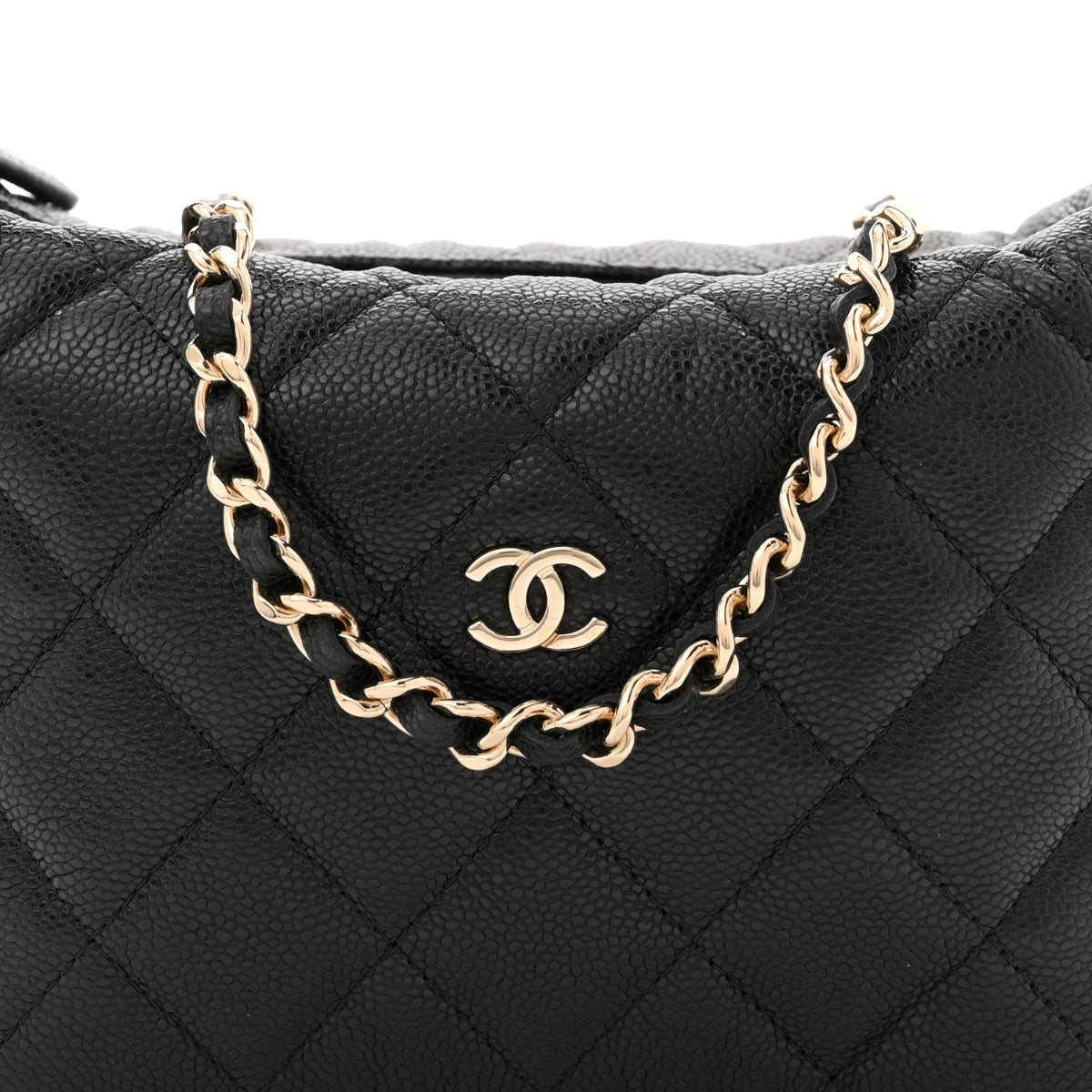 Caviar Quilted Hobo Clutch With Chain Black