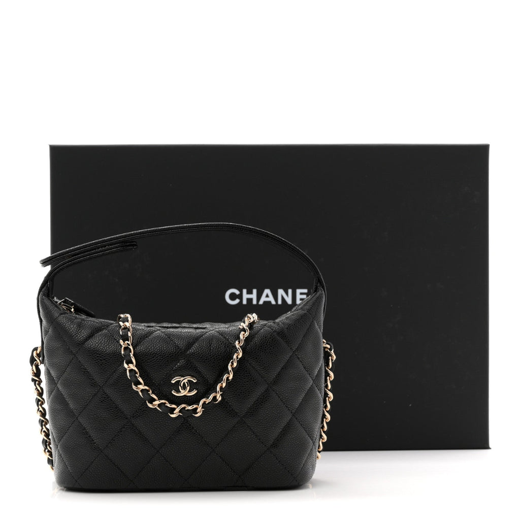 Caviar Quilted Hobo Clutch With Chain Black