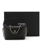 Caviar Quilted Hobo Clutch With Chain Black