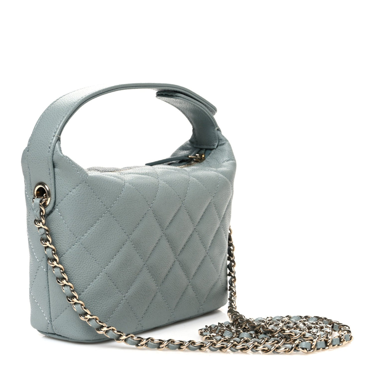 Caviar Quilted Hobo Clutch With Chain Light Green