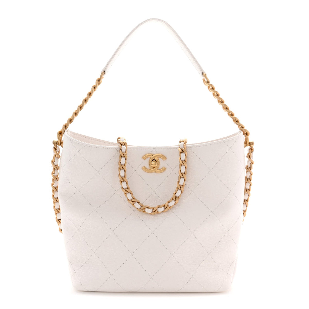 Caviar Quilted Hobo White