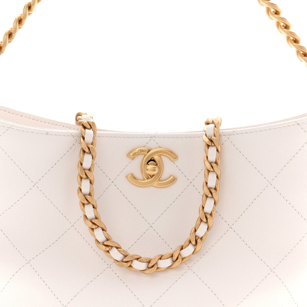 Caviar Quilted Hobo White