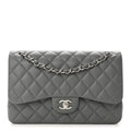 Caviar Quilted Jumbo Double Flap Grey