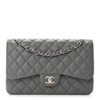 Caviar Quilted Jumbo Double Flap Grey