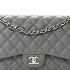 Caviar Quilted Jumbo Double Flap Grey