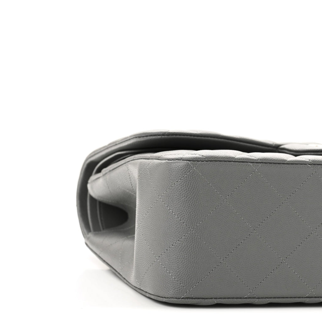 Caviar Quilted Jumbo Double Flap Grey