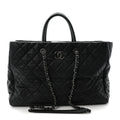 Caviar Quilted Large Coco Handle Shopping Tote Black