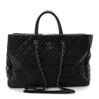 Caviar Quilted Large Coco Handle Shopping Tote Black
