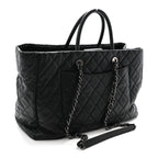 Caviar Quilted Large Coco Handle Shopping Tote Black
