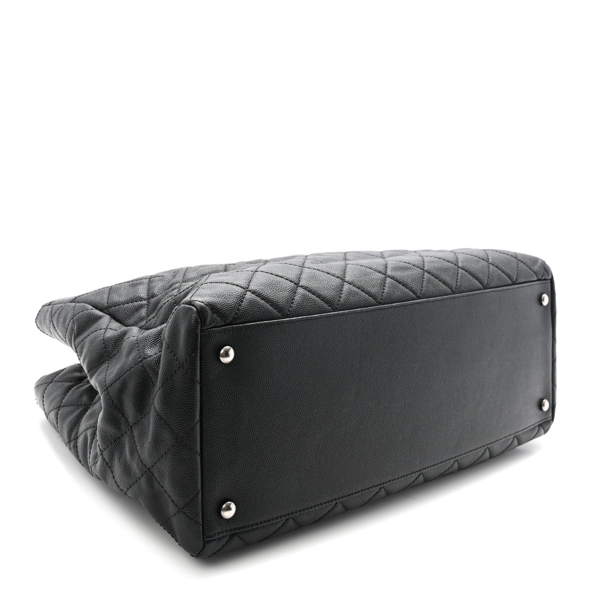 Caviar Quilted Large Coco Handle Shopping Tote Black