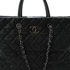 Caviar Quilted Large Coco Handle Shopping Tote Black