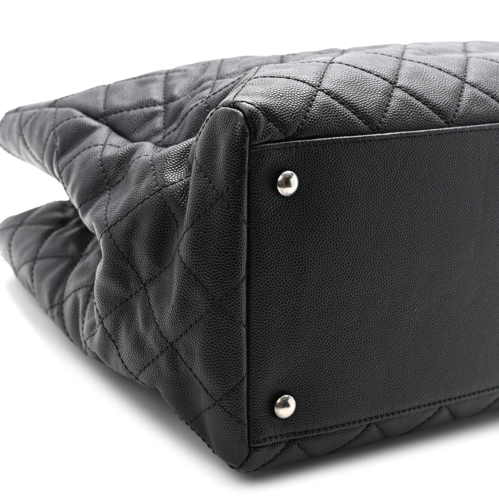 Caviar Quilted Large Coco Handle Shopping Tote Black