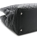 Caviar Quilted Large Coco Handle Shopping Tote Black