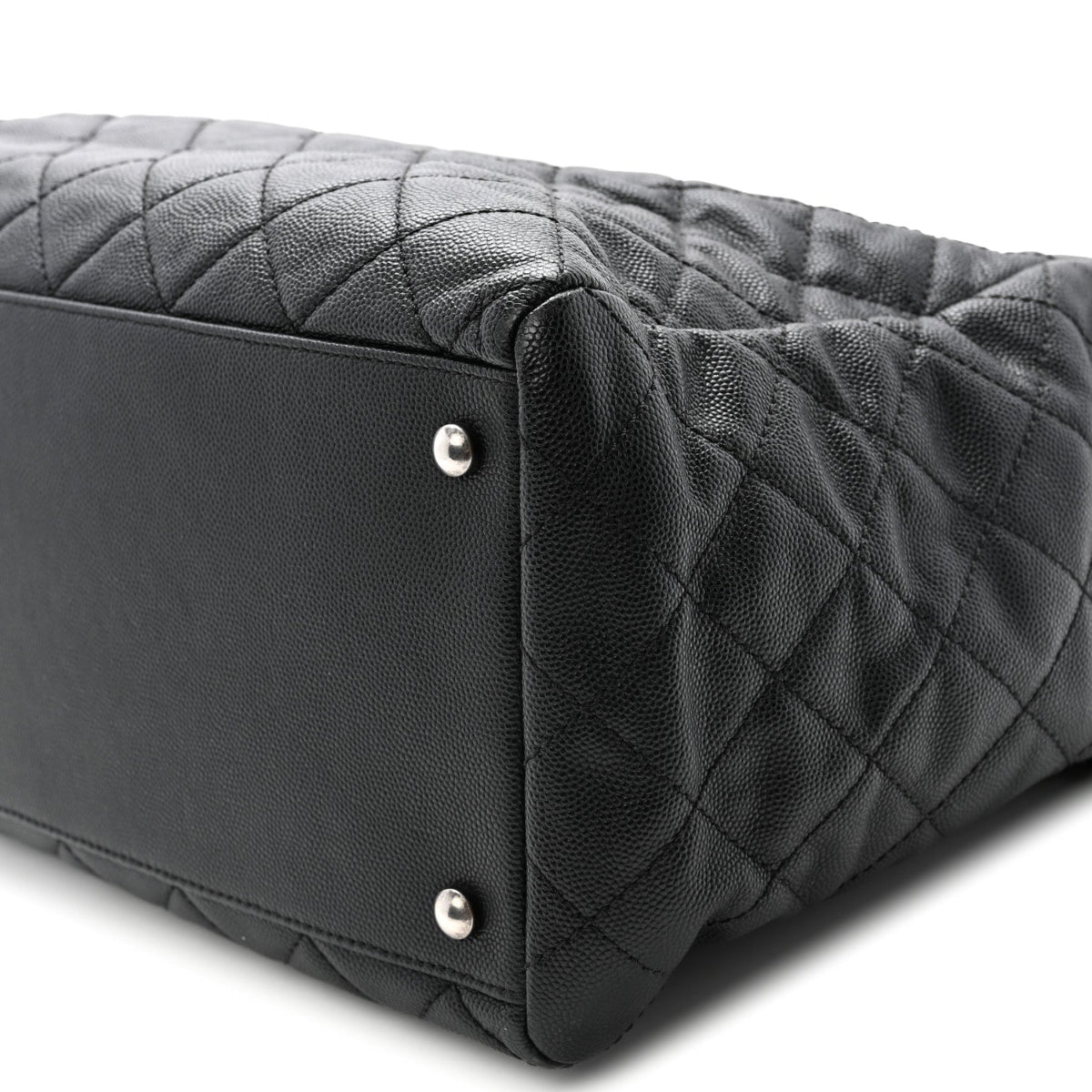 Caviar Quilted Large Coco Handle Shopping Tote Black