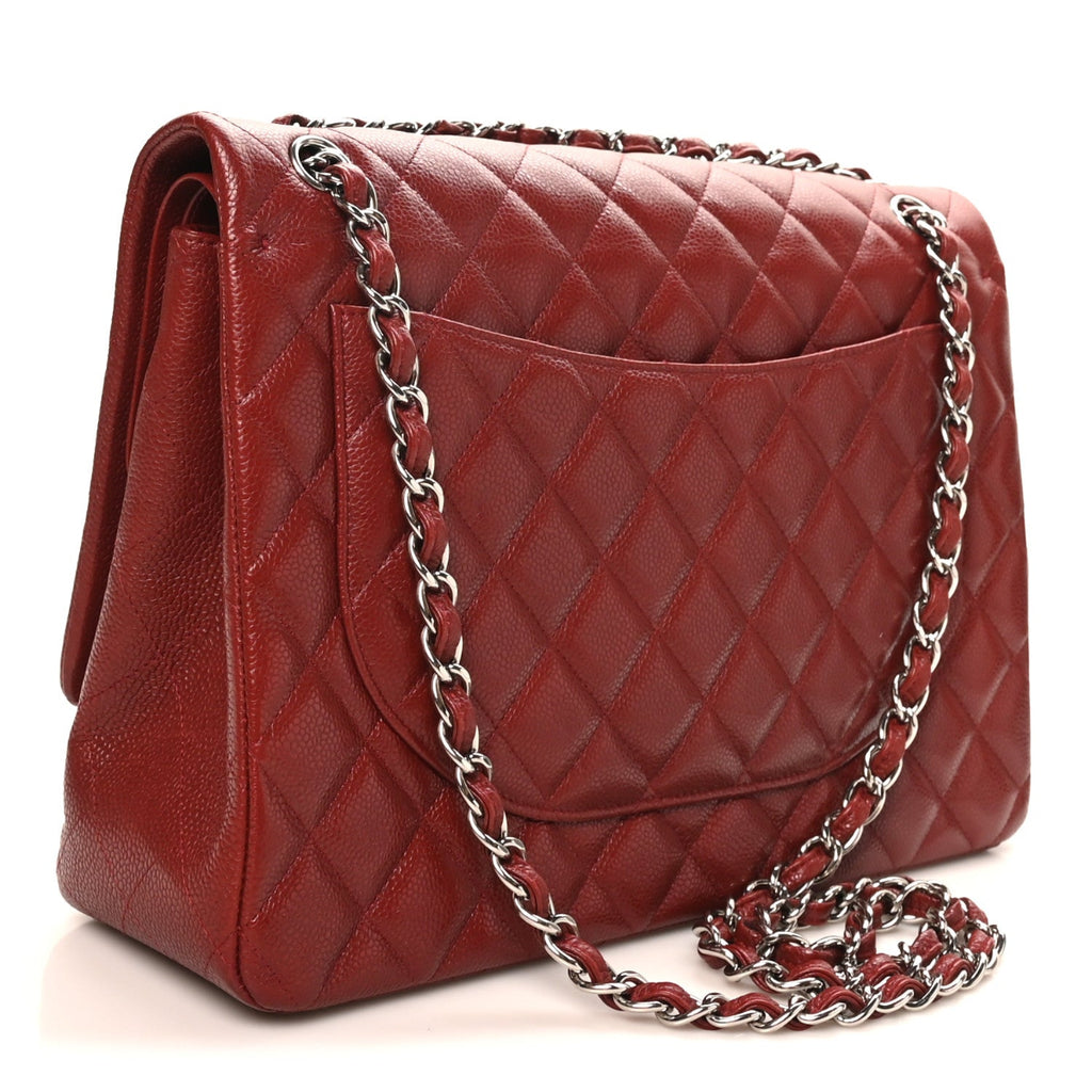 Caviar Quilted Maxi Double Flap Dark Red