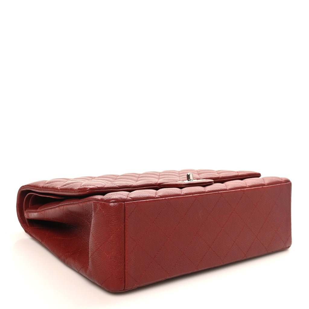 Caviar Quilted Maxi Double Flap Dark Red