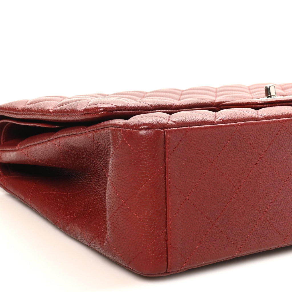 Caviar Quilted Maxi Double Flap Dark Red