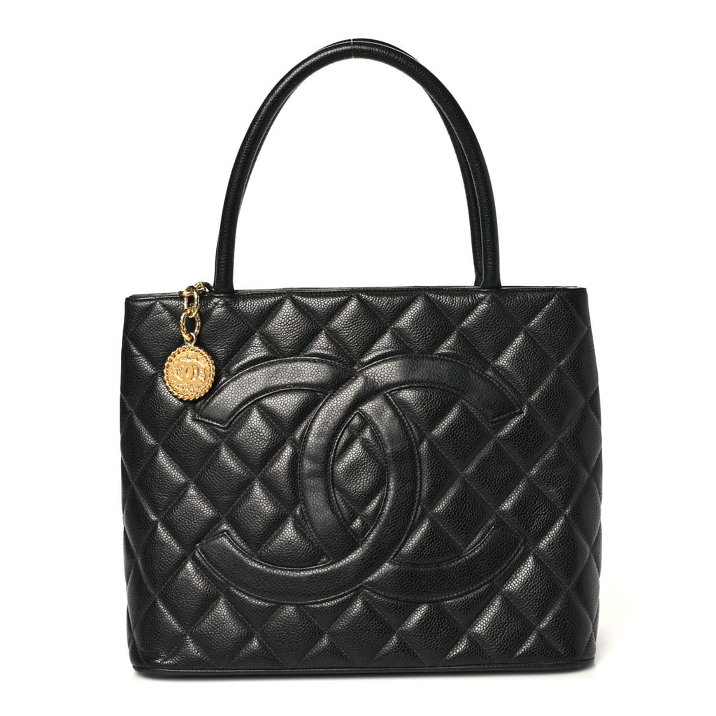 Caviar Quilted Medallion Tote Black