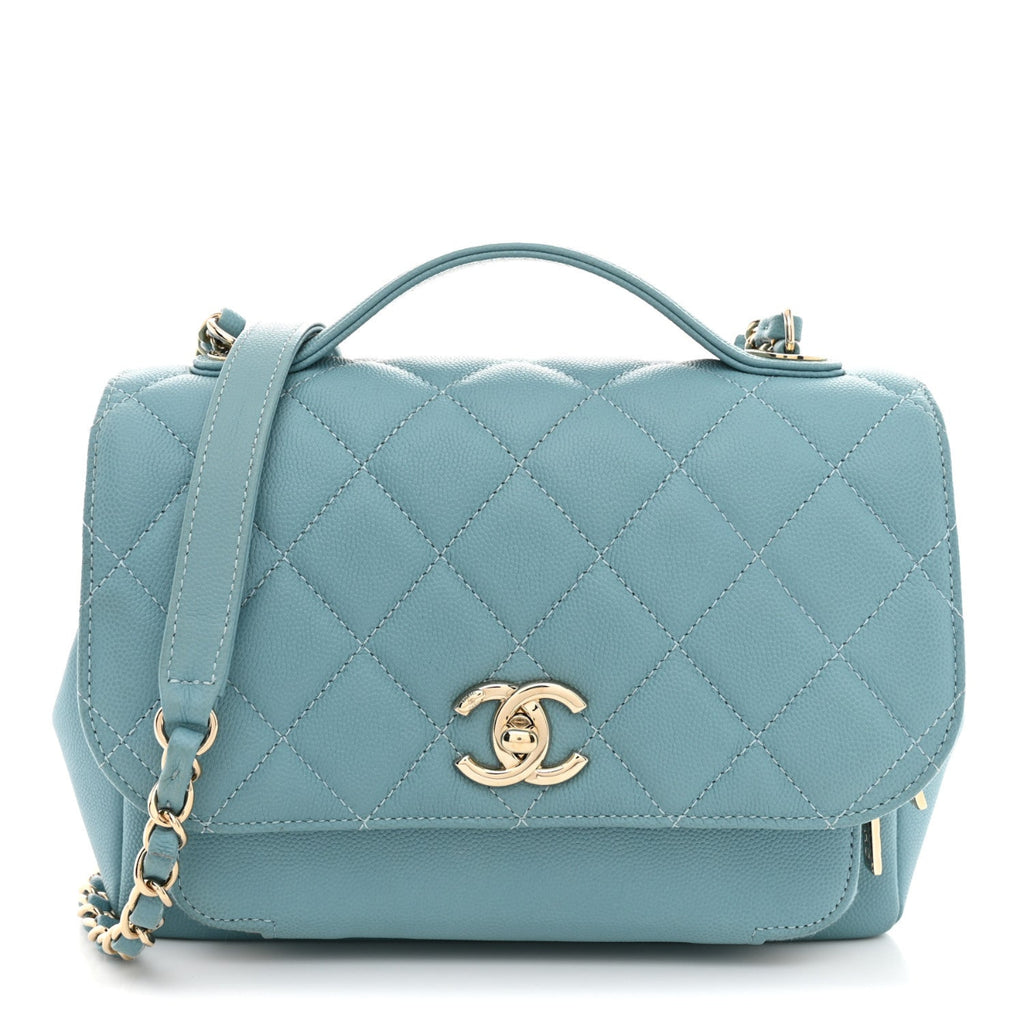 Caviar Quilted Medium Business Affinity Flap Light Blue