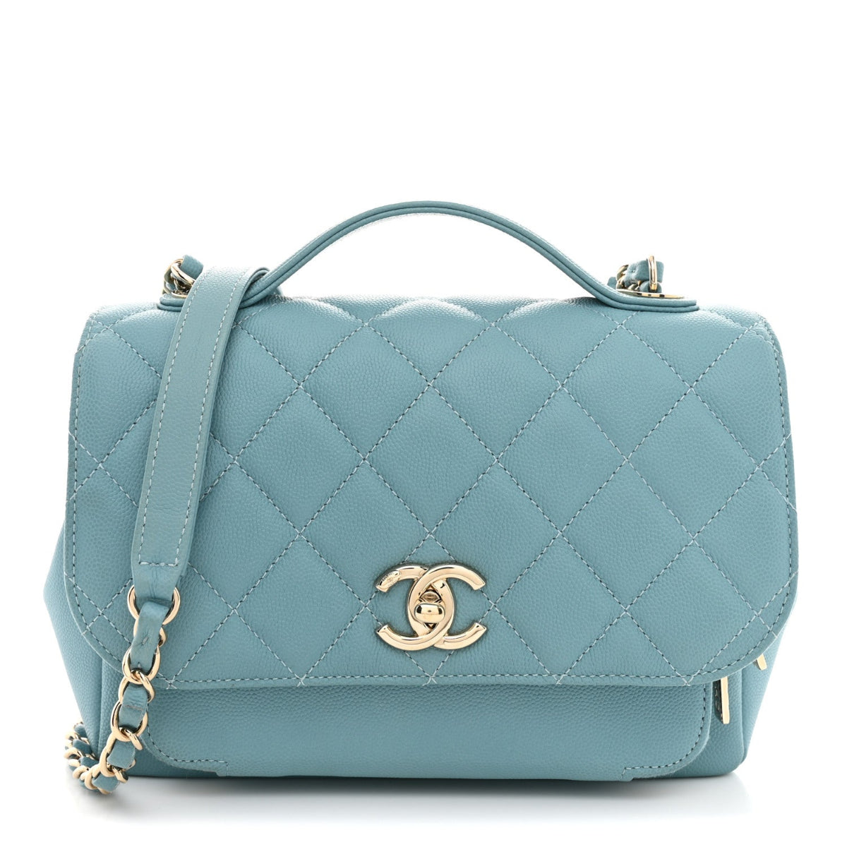 Caviar Quilted Medium Business Affinity Flap Light Blue