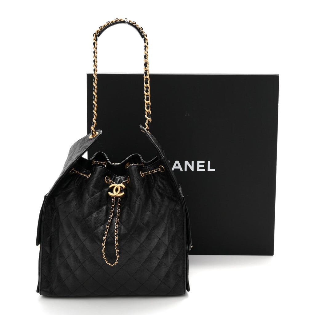 Caviar Quilted Medium Chanel 25 Handbag Black