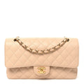 Caviar Quilted Medium Double Flap Beige Beige Clair