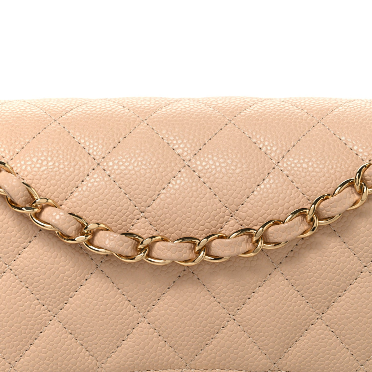 Caviar Quilted Medium Double Flap Beige Beige Clair