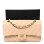 Caviar Quilted Medium Double Flap Beige Beige Clair