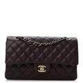 Caviar Quilted Medium Double Flap Dark Brown